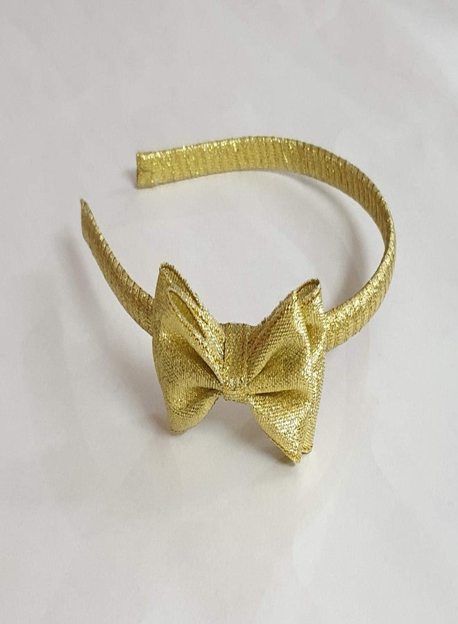 Belleza Crafting with Creativity Hair Accessories Set-5/ Bow Hairband with Bow Hairclip and Bow Ponytail Band/Combo Set for Girls Pattern1 (Golden SHDD1) - Image 4